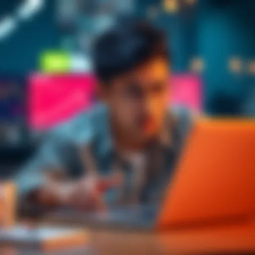 A frustrated customer looking at a laptop screen with a canceled order message.