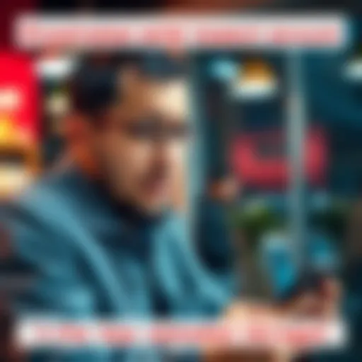 Customer showing frustration over blocked account while holding a smartphone