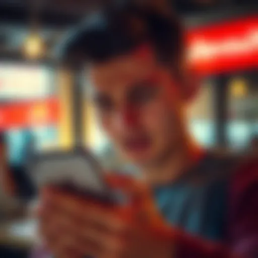 A frustrated person looking at their phone with the Revolut app closed, showing signs of confusion and disappointment