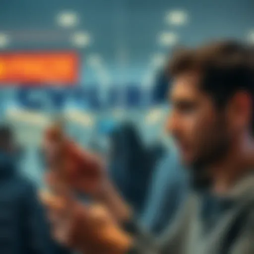 A person showing frustration while checking their bank app, with a message indicating account freeze, symbolizing issues with Revolut security checks.