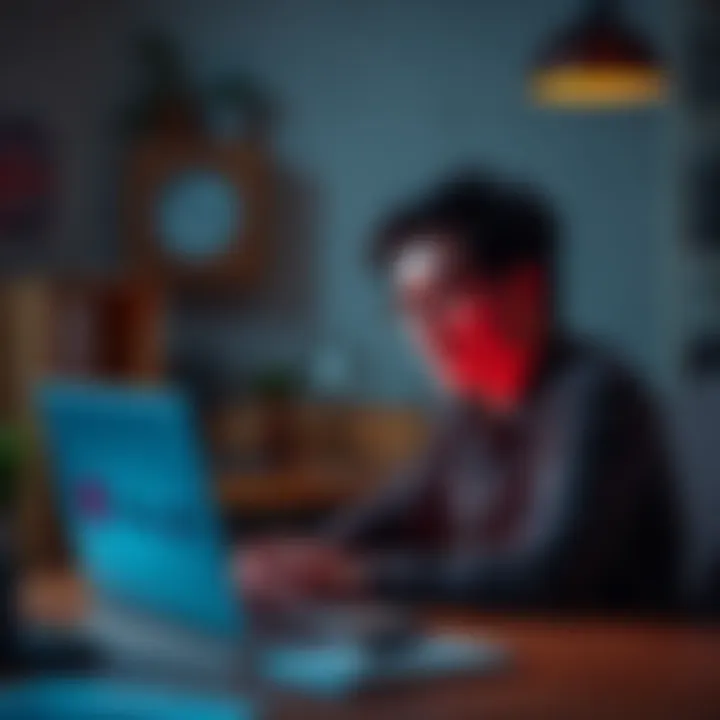 A person sitting at a desk, shocked and frustrated, staring at a laptop with the Revolut logo and a notice about account closure on the screen