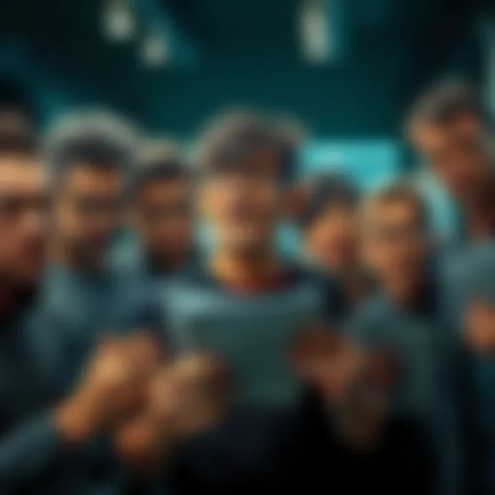 Frustrated customers with broken mining equipment A group of upset customers holding malfunctioning ASIC miners and documents showing loss of money due to delays and broken promises.