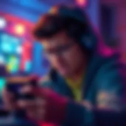 A gamer looking annoyed while trying to unlock their phone with AppLock PRO, showing a phone screen with an unlock prompt and an ad notification