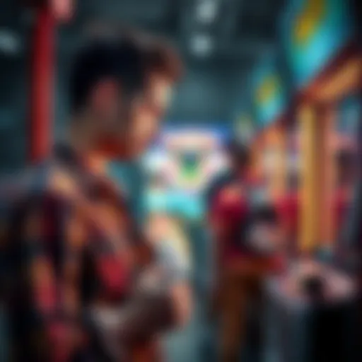 Gamer showing frustration at an arcade game machine while holding a reward ticket