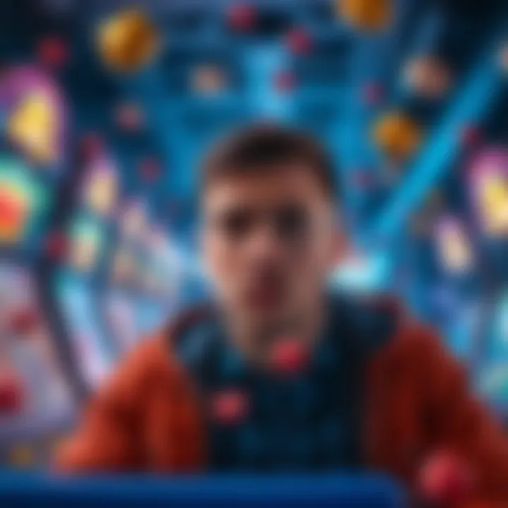 A gamer looking frustrated while playing Atlas Arcade, surrounded by game rewards that are not appearing.