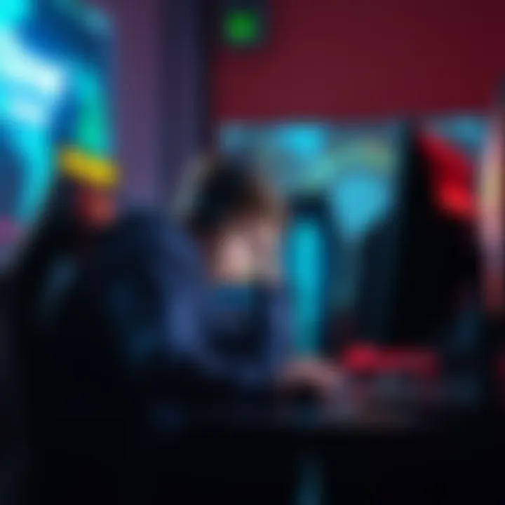 A gamer sitting at a computer, looking frustrated while playing mini games for challenge points.