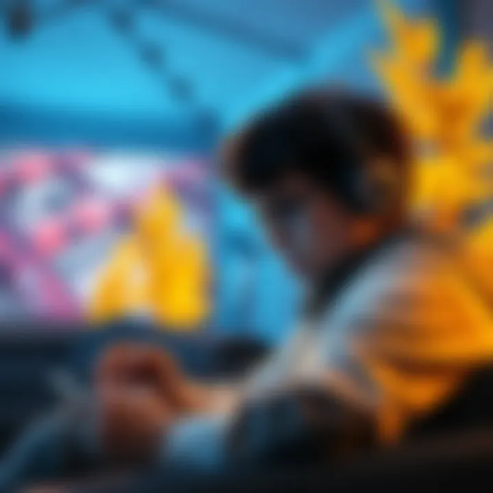 A gamer looking upset while playing a game on their device, with a visual of missing golden trees in the background