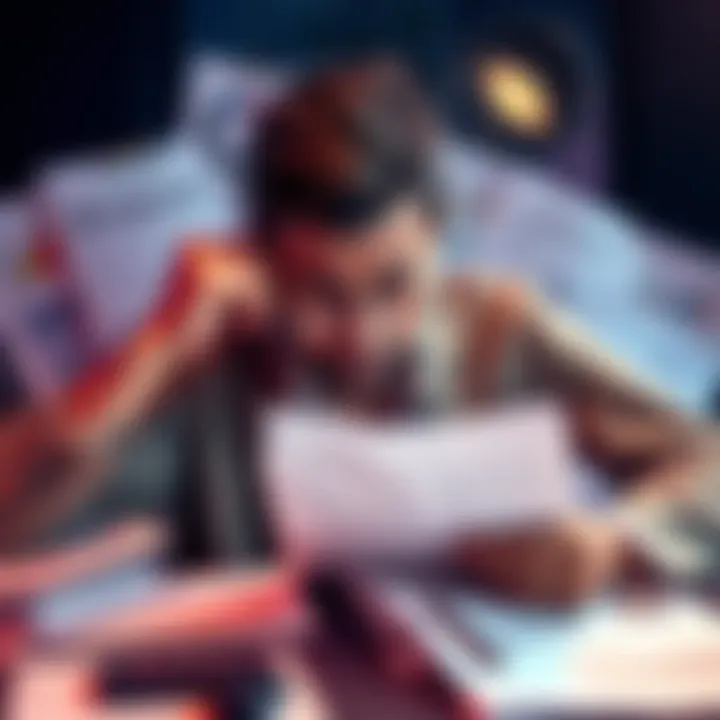 A person looking stressed while surrounded by paperwork and financial documents, representing challenges in transferring an ETF portfolio.