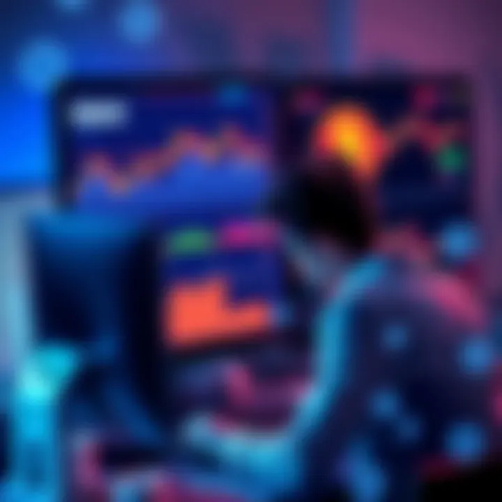 A person sitting at a computer, looking frustrated while reviewing HBAR price charts and market trends, surrounded by blockchain symbols and graphs.