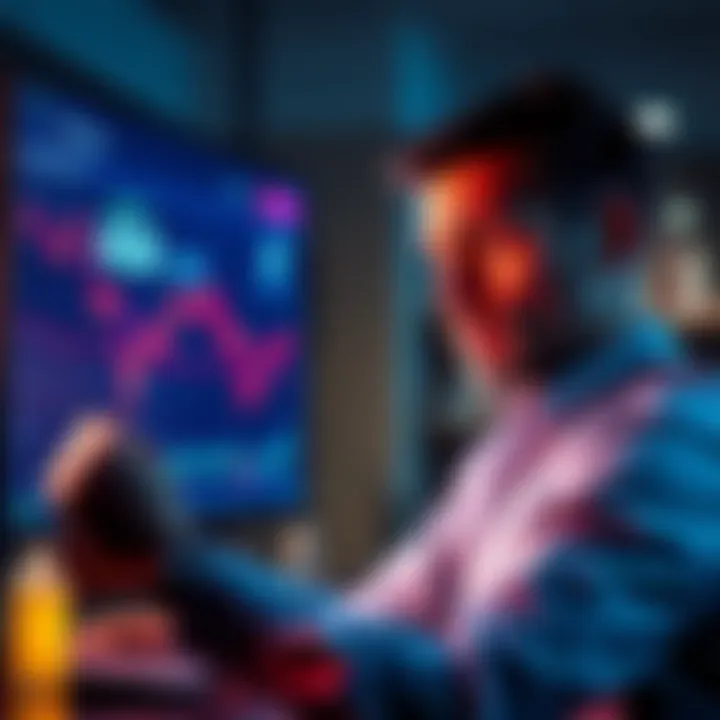 An investor looking at a screen showing a declining ADA cryptocurrency chart with disappointment.