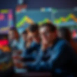 Group of investors looking disappointed while watching financial charts on laptop screens, expressing frustration about XRP performance