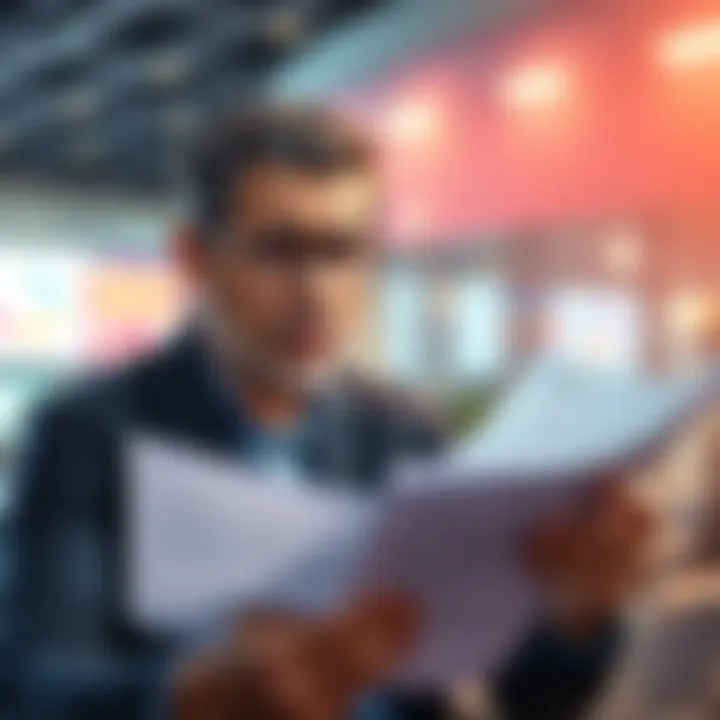 A man looking confused and frustrated while reviewing documents related to KYC approval