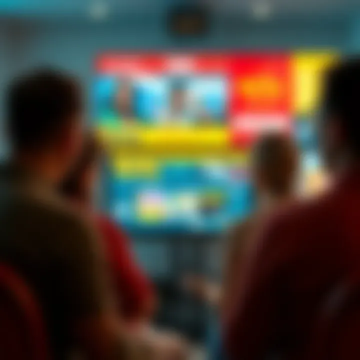 Group of people in Ontario looking annoyed while watching a screen displaying repetitive ads for Betty and casinos