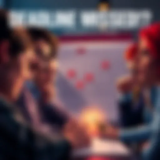 A group of frustrated individuals looking at a calendar with overdue tasks marked in red