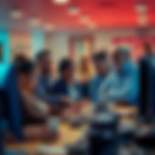 Group of frustrated people trying to log in to a website on their computers, showing signs of annoyance and concern