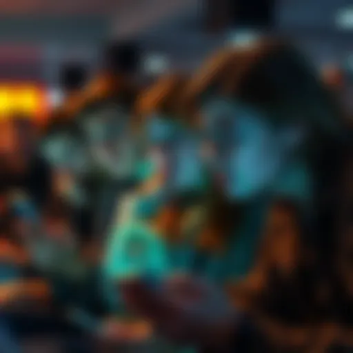 A group of frustrated people looking at their phones, waiting for USD account details with annoyed expressions