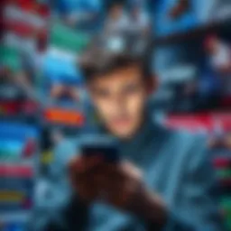 A person showing frustration while viewing endless ads on their mobile device, surrounded by sportsbook advertisements.