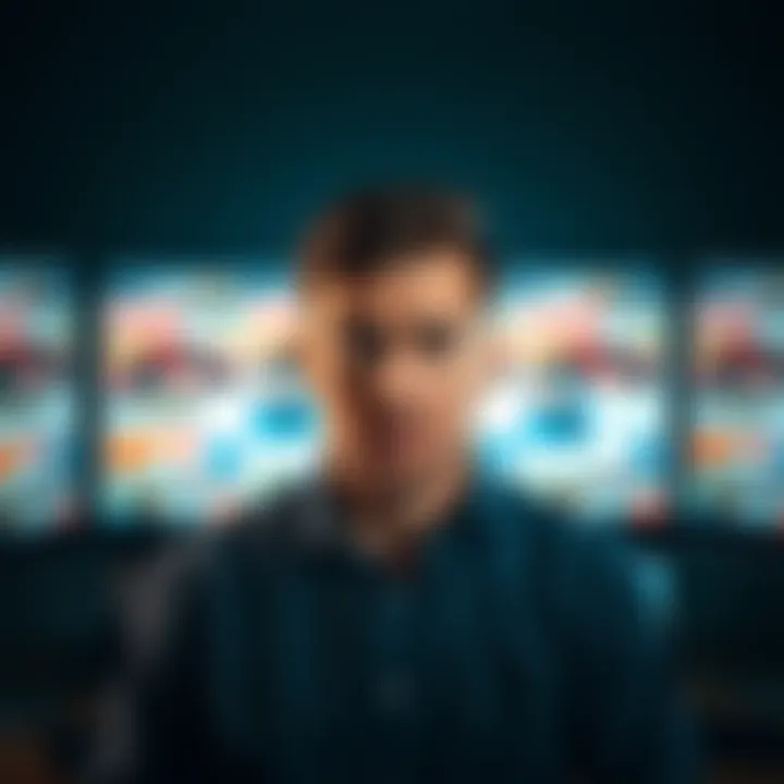 A person looking annoyed while staring at a computer screen filled with the same advertisement