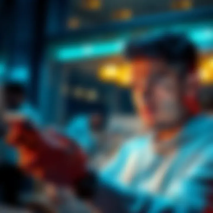 A person with a worried expression checking their phone, showing concern over blocked access to their bank account
