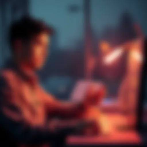 A person looking stressed while taking a long survey on their computer, with a timer showing time passing quickly.