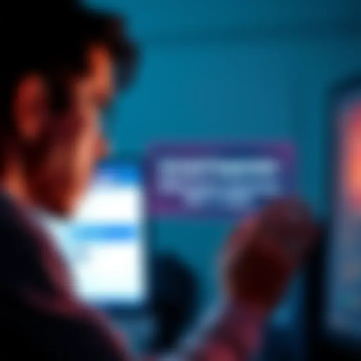 A person with a worried expression staring at a computer screen with an account suspension message displayed, symbolizing the struggle of account suspensions without reason.