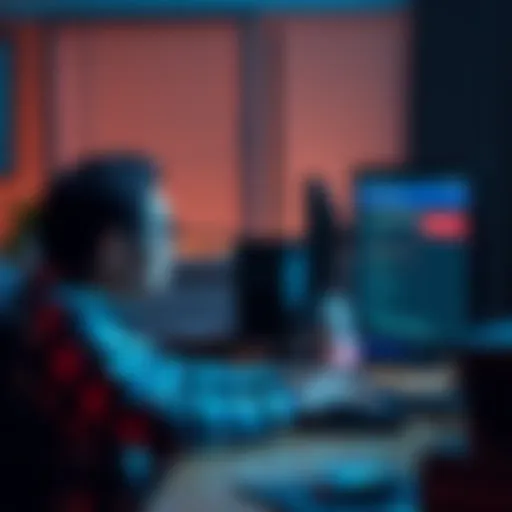 A person sitting at a desk, visibly frustrated, staring at a computer with an error message about account suspension on the screen