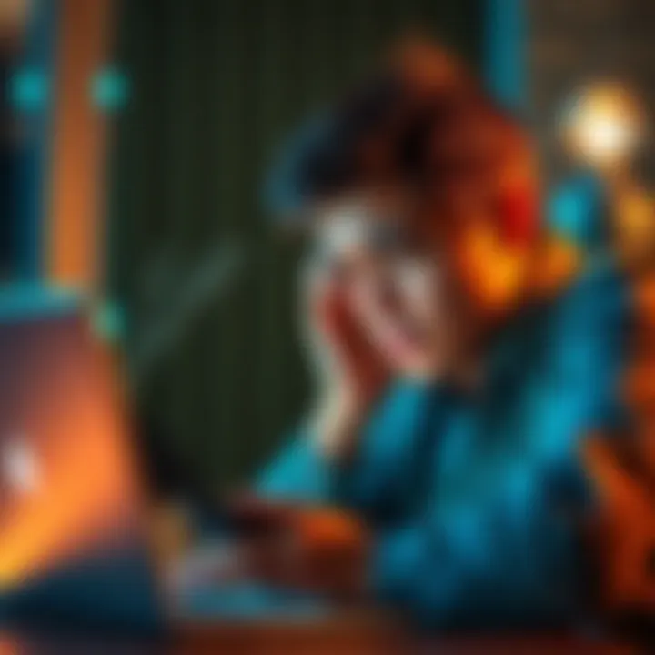 Frustrated person trying to connect bank account A person looking frustrated while using a laptop, attempting to connect their Discover Bank account for fiat withdrawal on a financial app