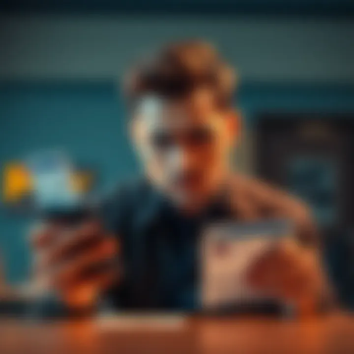 A person looking stressed while holding an ID document and checking their phone, symbolizing issues with ID verification.