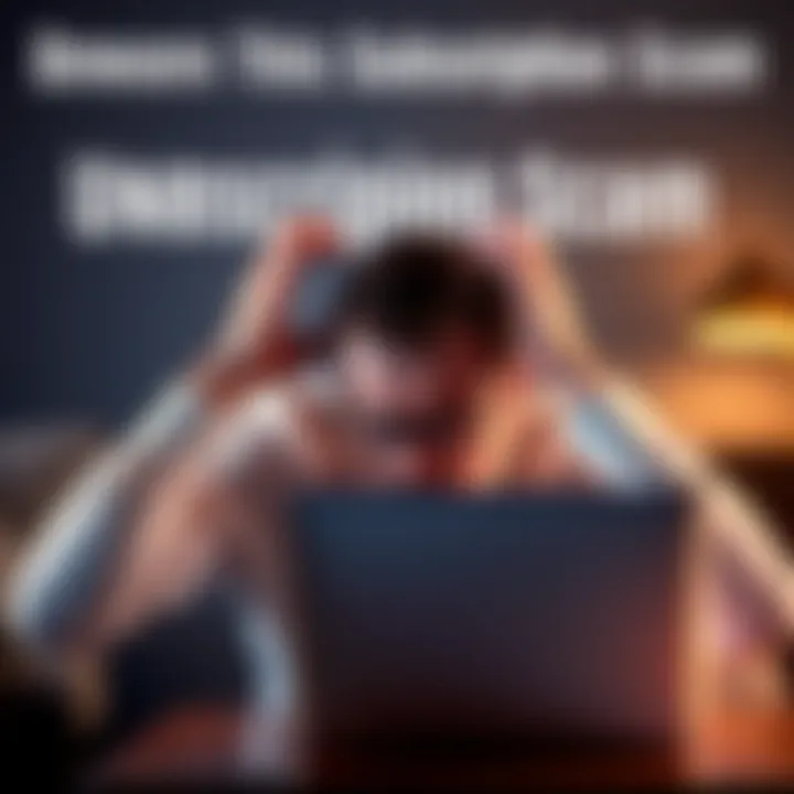 A person showing frustration while trying to cancel an online subscription on their laptop