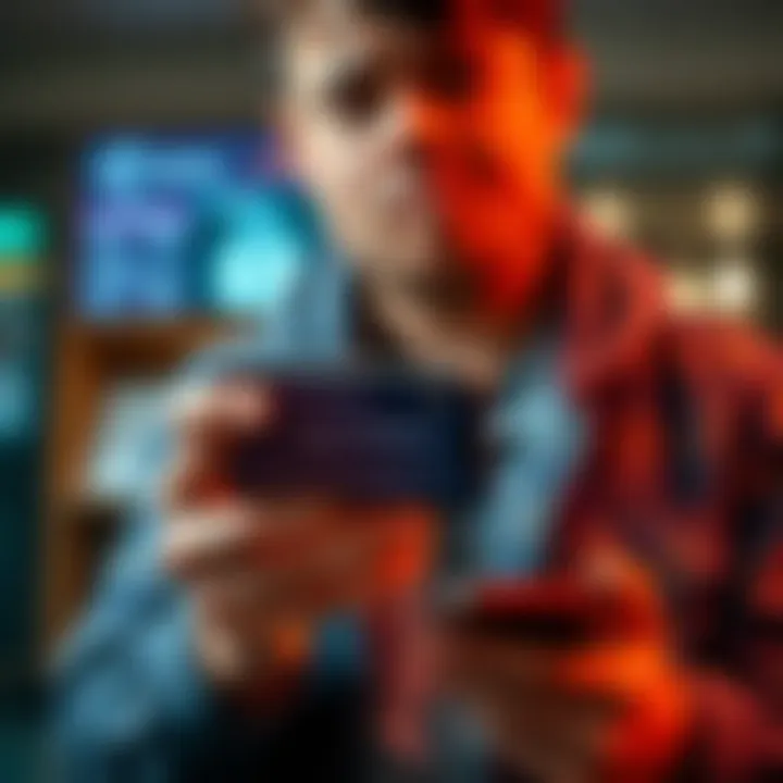 A person with a disappointed expression holding a smartphone, showing a notification about losing a login streak
