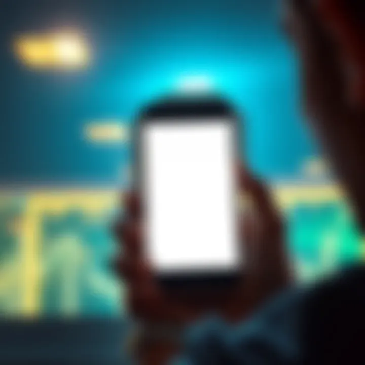 A person looking puzzled at their phone, showing a blank screen where cryptocurrency values should appear.