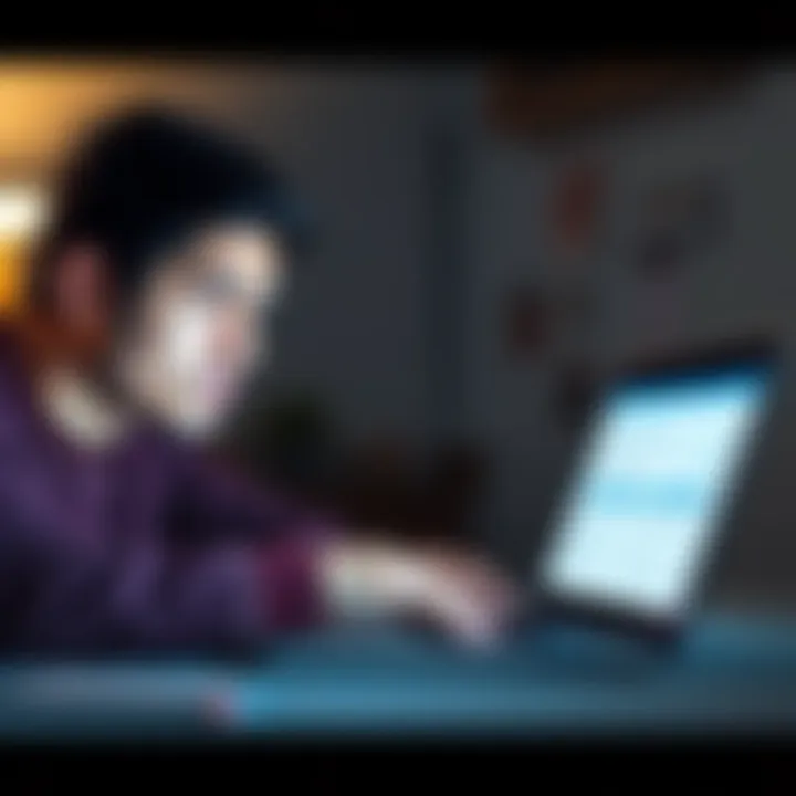 A person showing frustration while staring at a laptop displaying a survey, indicating issues with eligibility after starting multiple surveys.