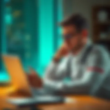 A person sitting at a desk looking frustrated while reviewing a survey on a laptop, symbolizing dissatisfaction with inaccurate time estimates in surveys.