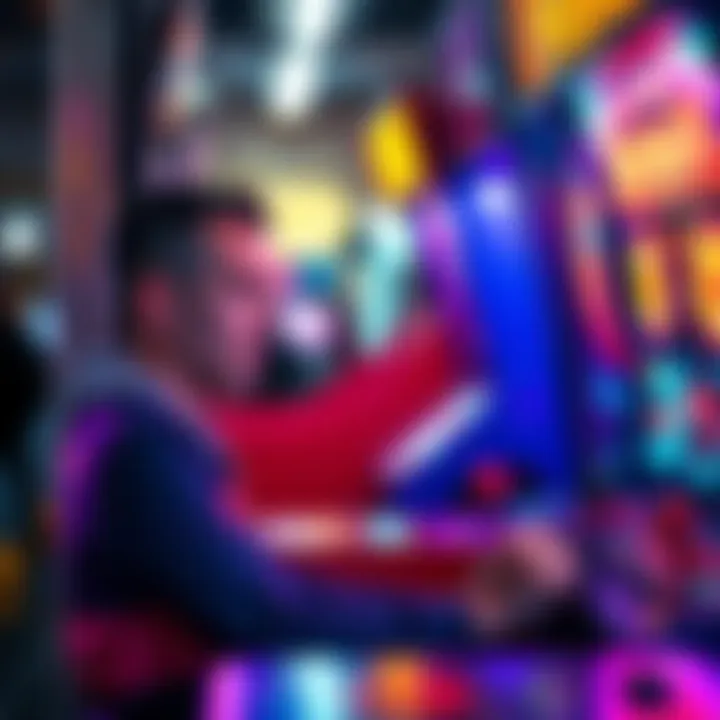 A player looks disappointed while playing an arcade game that isn't rewarding, showing their frustration.