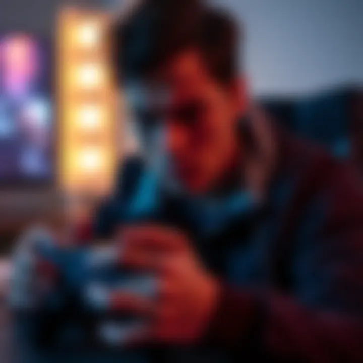 Frustrated player with a game controller A player looking disappointed while holding a game controller, reflecting on squad selection issues during a match.