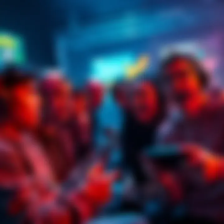 Group of gamers showing frustration while playing mini games on their devices with ads failing to load and screens freezing.