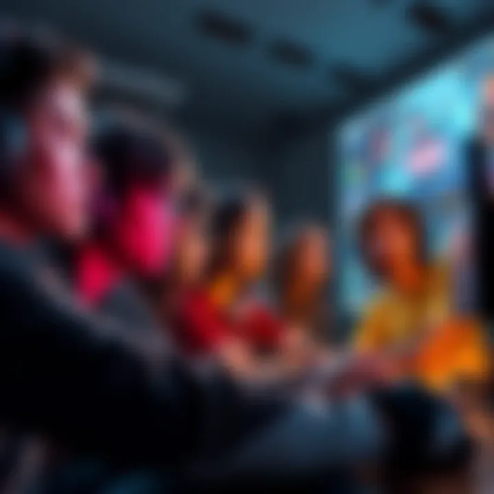 A group of gamers looking disappointed while playing a video game, showing level 100 on the screen