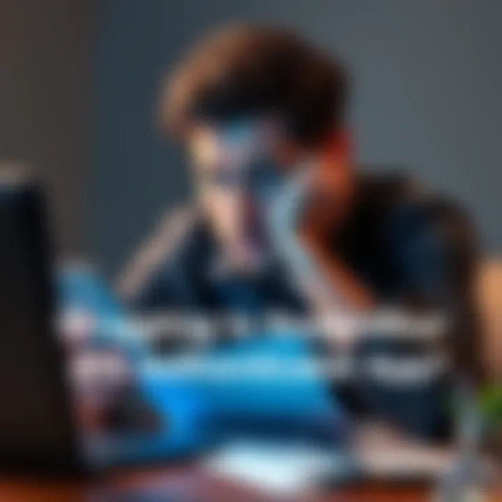 Frustrated User with 2FA App A person looking frustrated while trying to reset their 2FA authenticator app on a smartphone, surrounded by notes and a laptop, indicating challenges with account security.