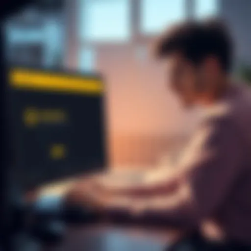 Frustrated user at computer A frustrated person sitting at a computer, looking at a Binance account page with a worried expression