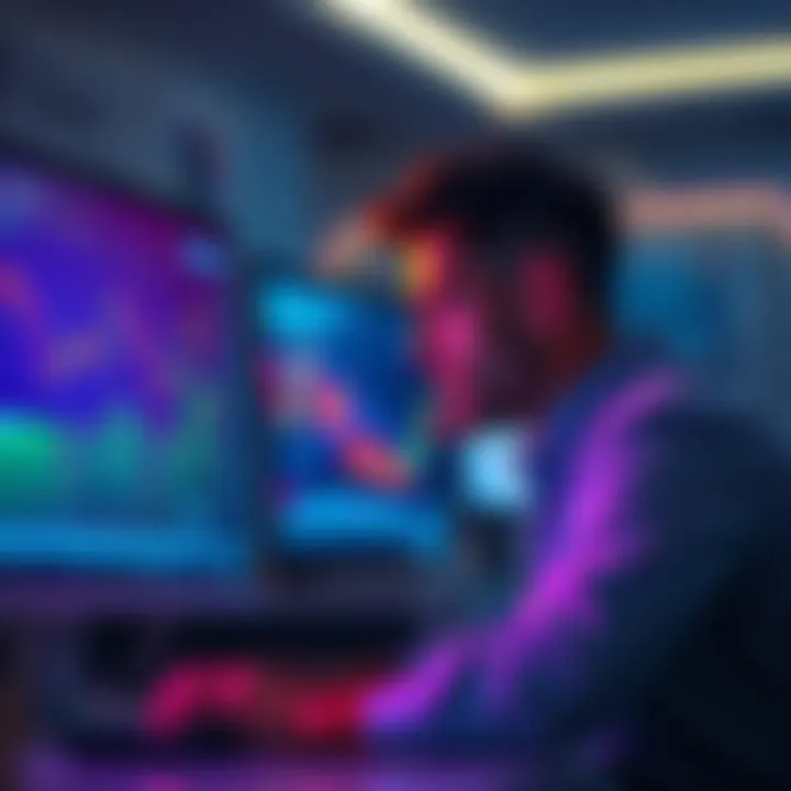 A person sitting at a computer looking frustrated while viewing trading charts, depicting concerns about duplicate trades on the Kraken platform