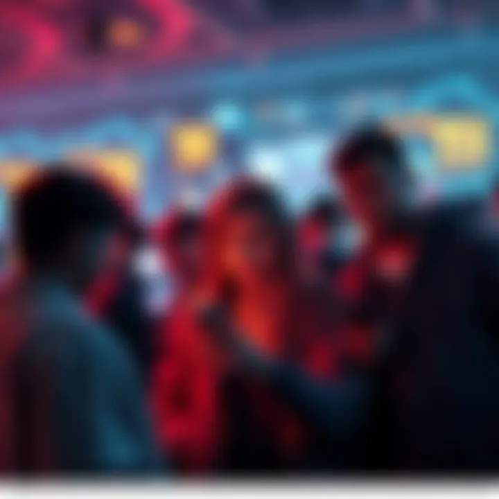 A group of frustrated people looking at screens showing Pi Network performance issues, expressing concerns about the app's future.