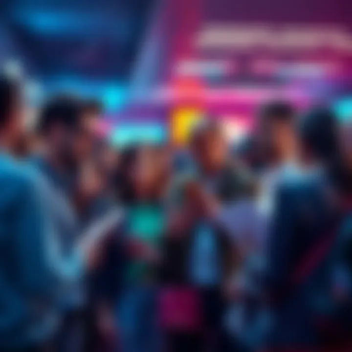 A group of people expressing frustration about Revolut account restrictions in a public setting, with some holding documents and phones