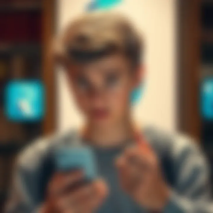 A young adult looking worried while holding a flip phone, with a Revolut app logo in the background, representing account access problems after turning 18.