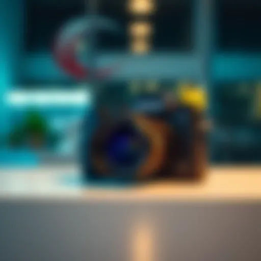 Fujifilm X-T50 camera with Fujinon 55mm f1.6 lens on a table against a blurred background