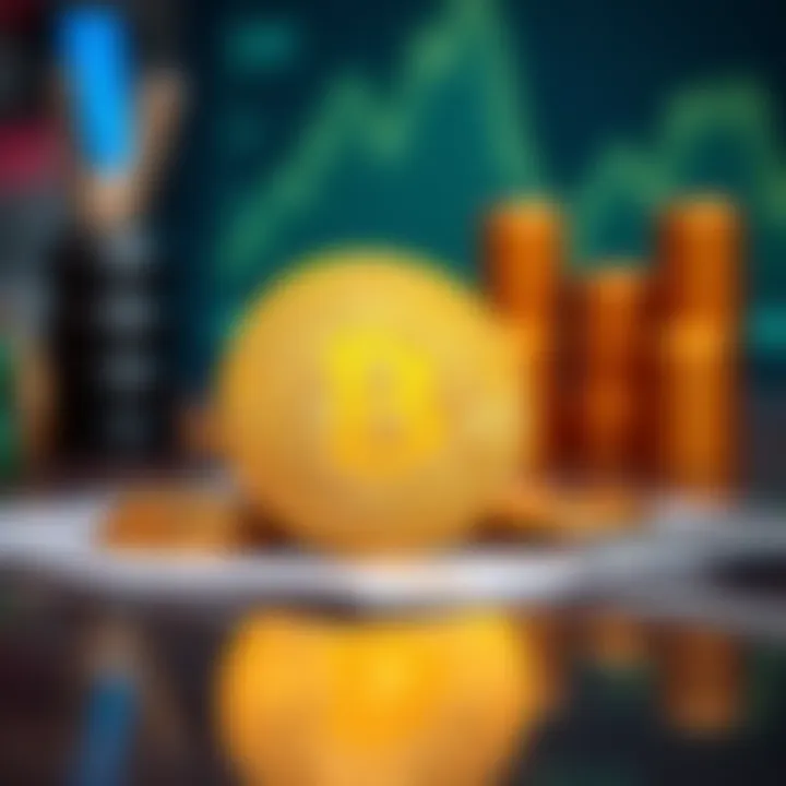 A shiny Bitcoin coin displayed prominently on a table, symbolizing investment potential.