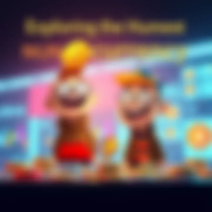 Funny Cryptocurrency Characters Cartoon characters making jokes about cryptocurrency honesty with laughing expressions.