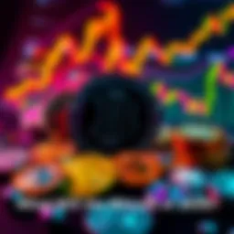 A visual representation of various cryptocurrencies with a focus on potential new investments, showing charts and coins in vibrant colors.