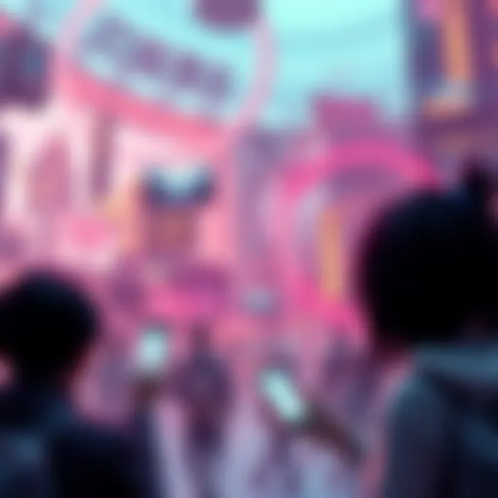 Visual representation of a digital financial landscape showing people using mobile devices for transactions without banks