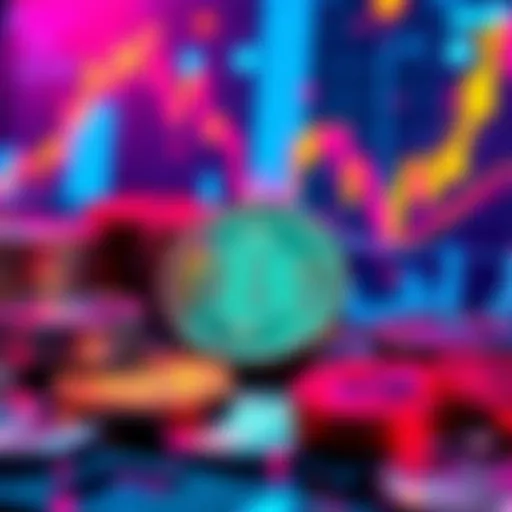 A visual representation of cryptocurrency with coins and market graphs illustrating trends and dynamics.