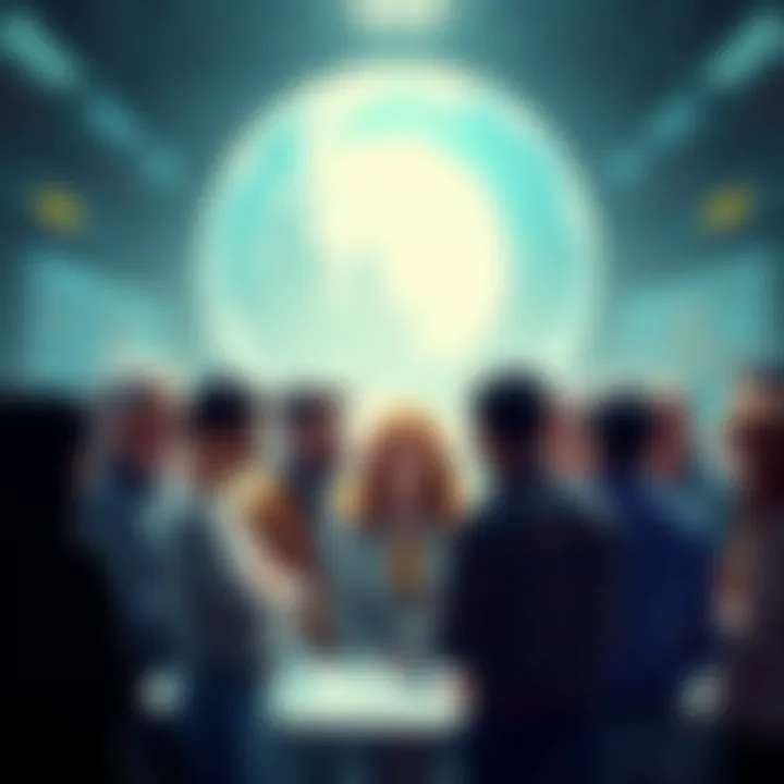 A group of diverse people discussing changes in society, with futuristic elements in the background, symbolizing life after the introduction of 1099-DAs.